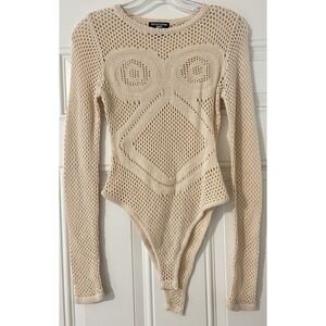 PrettyLittleThing Beige One Piece Bodysuit Women's US 6 Long Sleeve Solid
